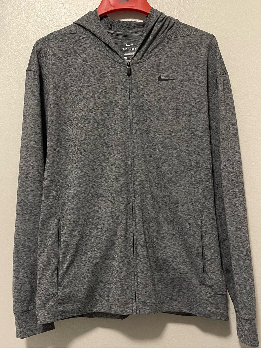 Nike Dri-Fit Standard Fit Full Zip Performance Hoodie- Running & Heather Grey- M